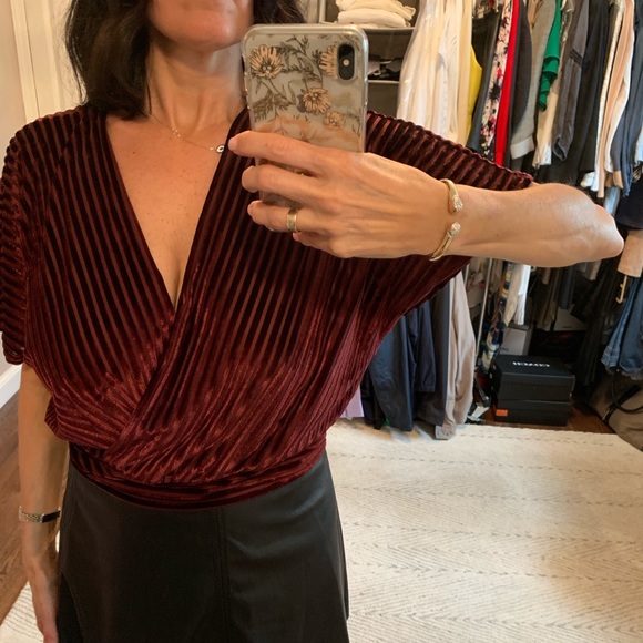Tops - Crushed velvet low cut blouse